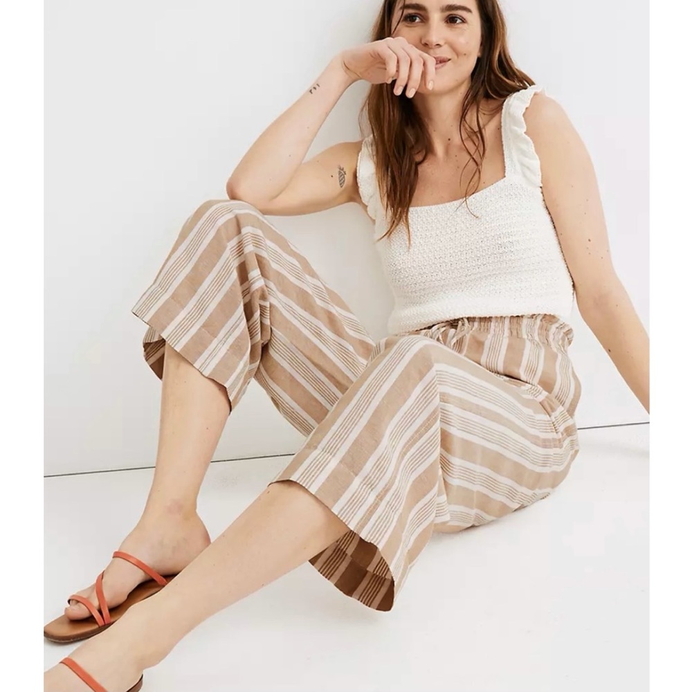 Madewell Smocked Huston Pull-On Crop striped Pants
